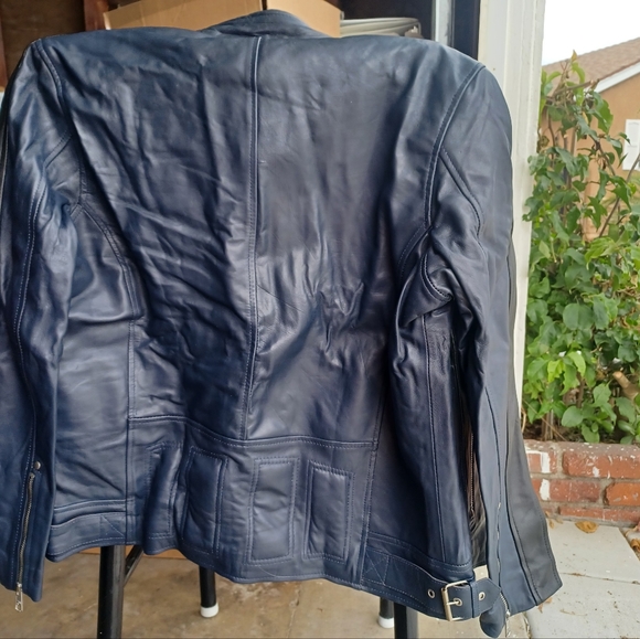 Navy Blue Cafe Racer Motorcyclist style Jacket - Picture 3 of 4